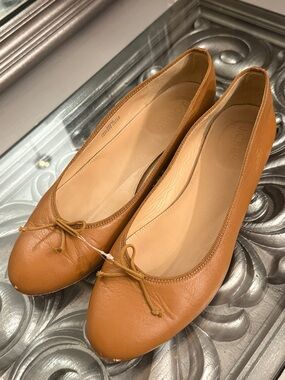 J. Crew 8 Genuine Leather Brown Ballet Flats with Bow Made in Italy